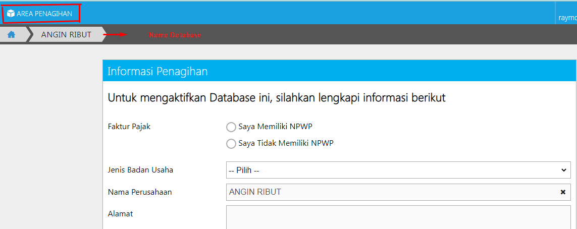 area penagihan accurate online